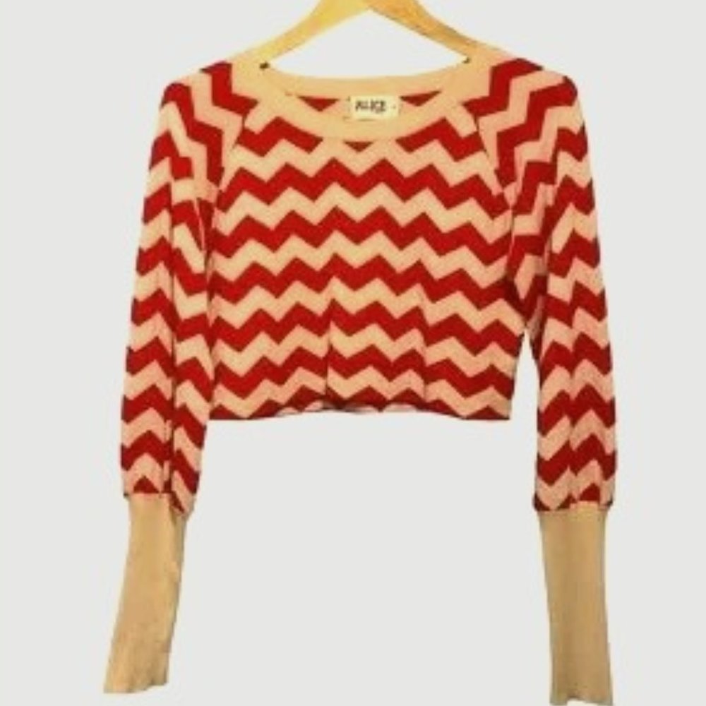 Alice by Temperley Chevron Knit Long Sleeve Cropped Top